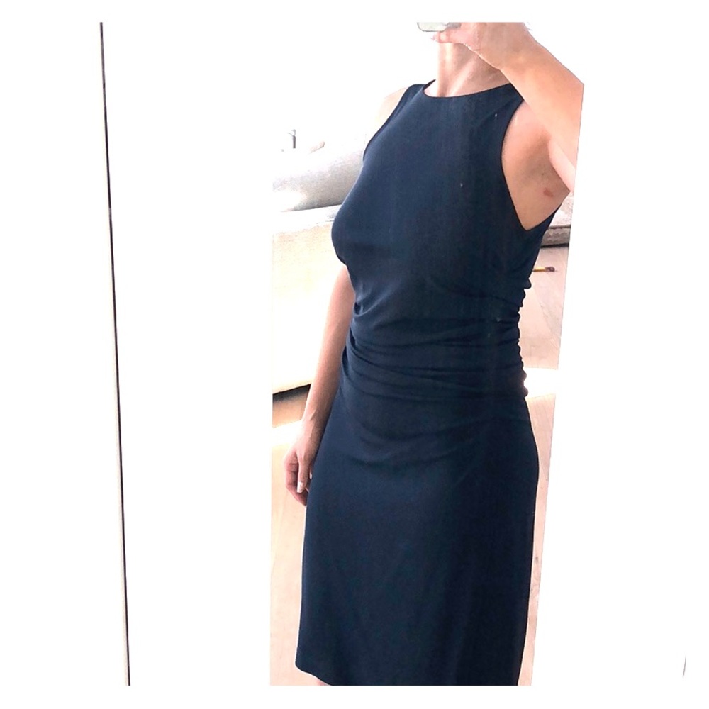 Navy Blue ruched dress. Business casual.